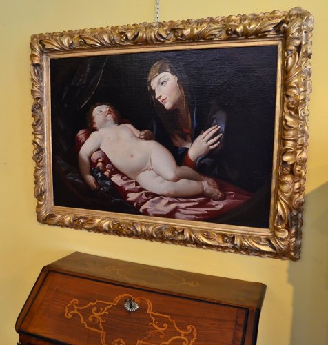 Madonne en Adoration de l'Enfant endormi - École bolognaise du XVIIe siècle - Tableaux et dessins Style 